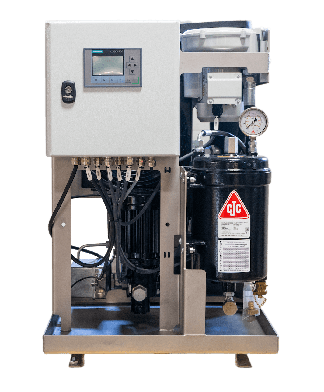 CJC D5 Desorber – Advanced Water Removal for Oil Systems CJC D5 Desorber – a black industrial oil filtration unit similar in design to the HDU 15/25, used for removing water contamination from lubricating and hydraulic oils.